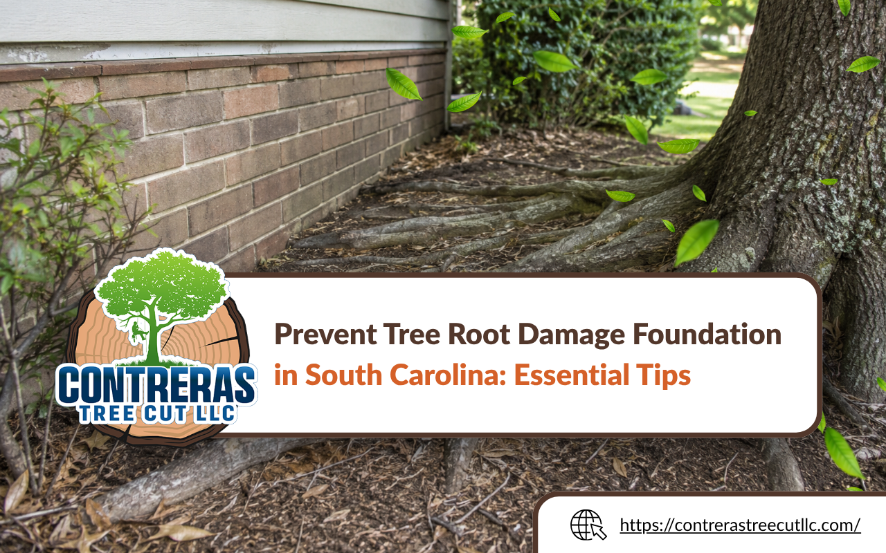 Tree roots growing near a home foundation in South Carolina