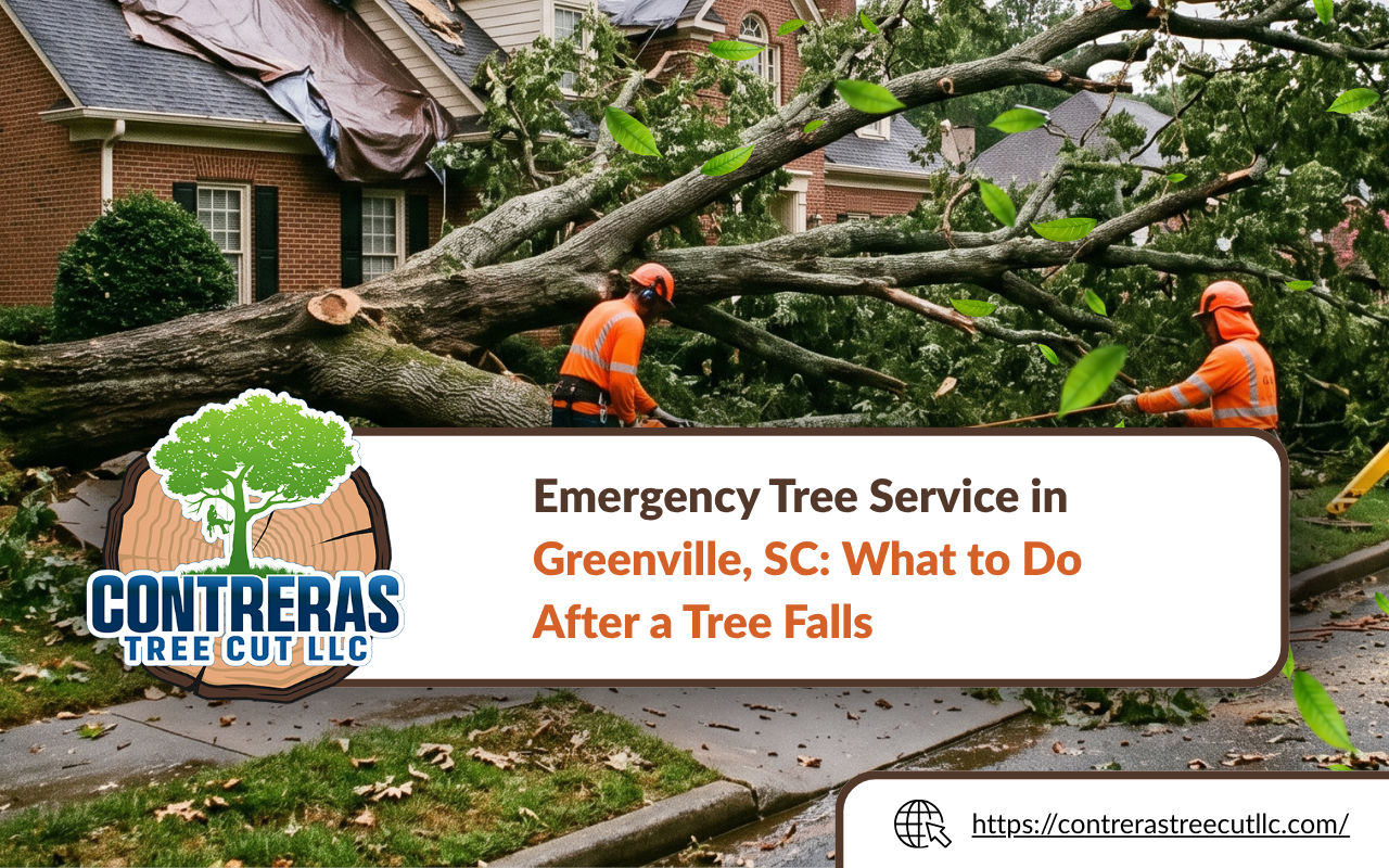 Tree removal crew handling a fallen tree emergency in Greenville, SC